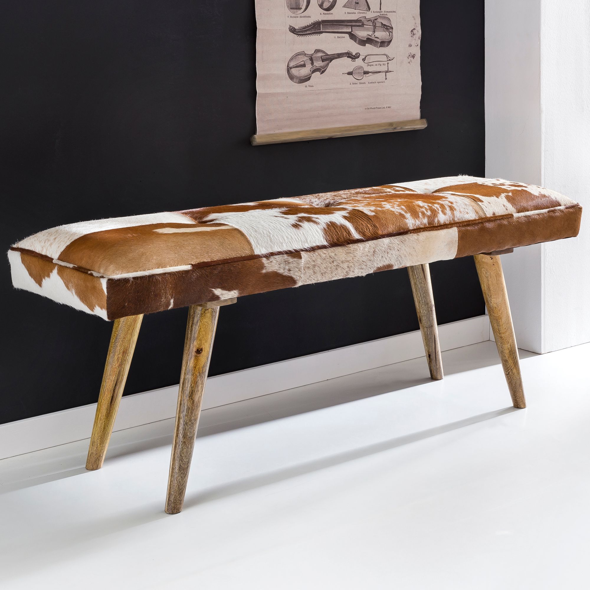 FineBuy gepolsterte Sitzbank 120 cm Ziegenfell