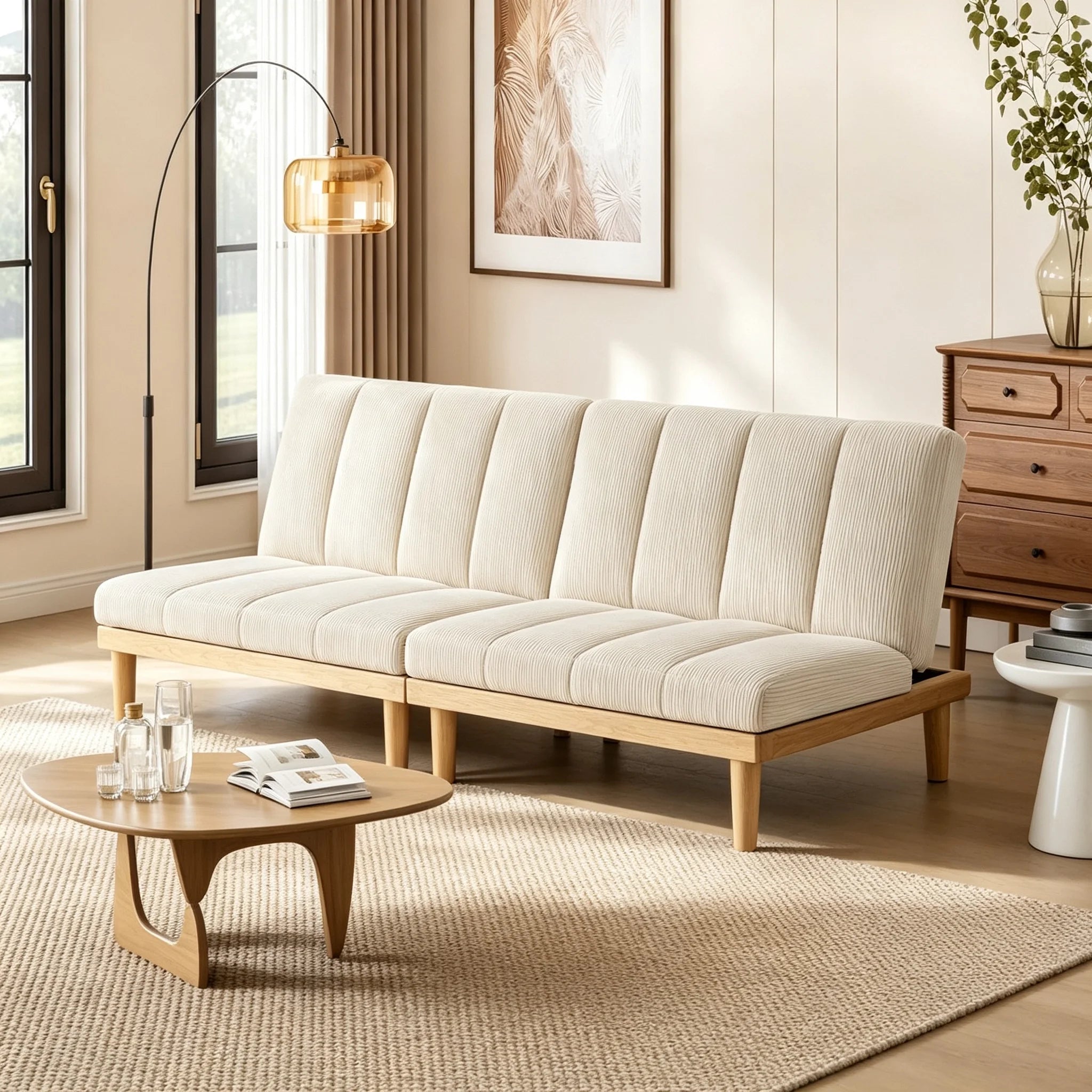 JoyyeLife Beige Corduroy 2-Seater Sofa Bed