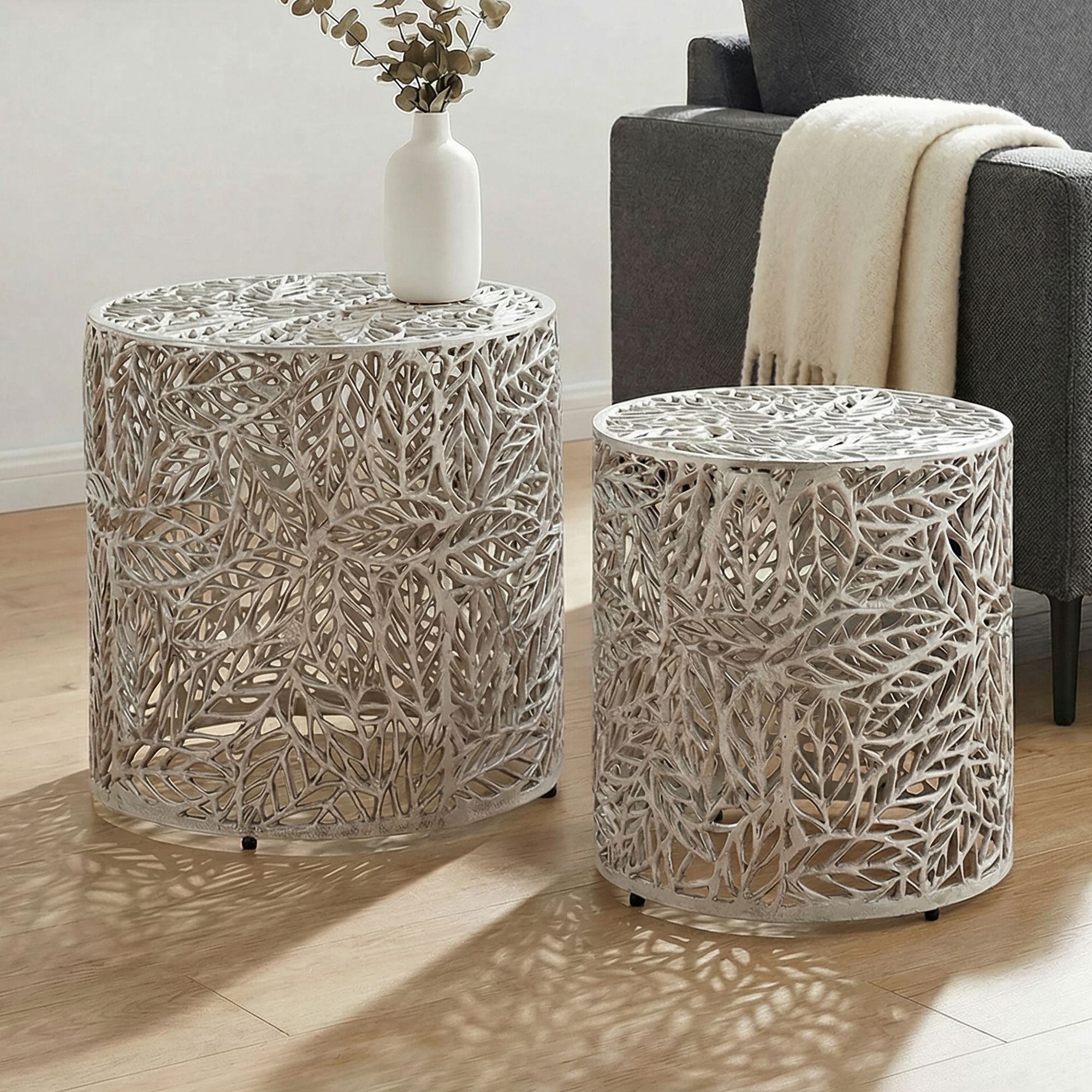 FineBuy Satztisch Aluminium 2er Set rund silber