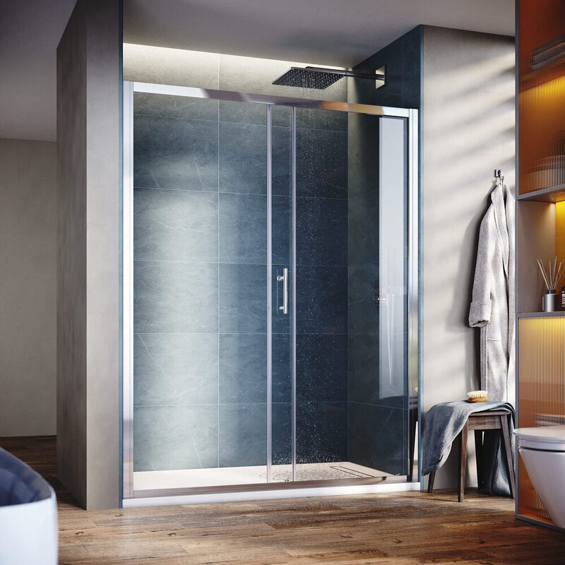 SONNI Duschtür Schienenführung Türgriff 1100x1850mm Aluminium Hochglanz Silber