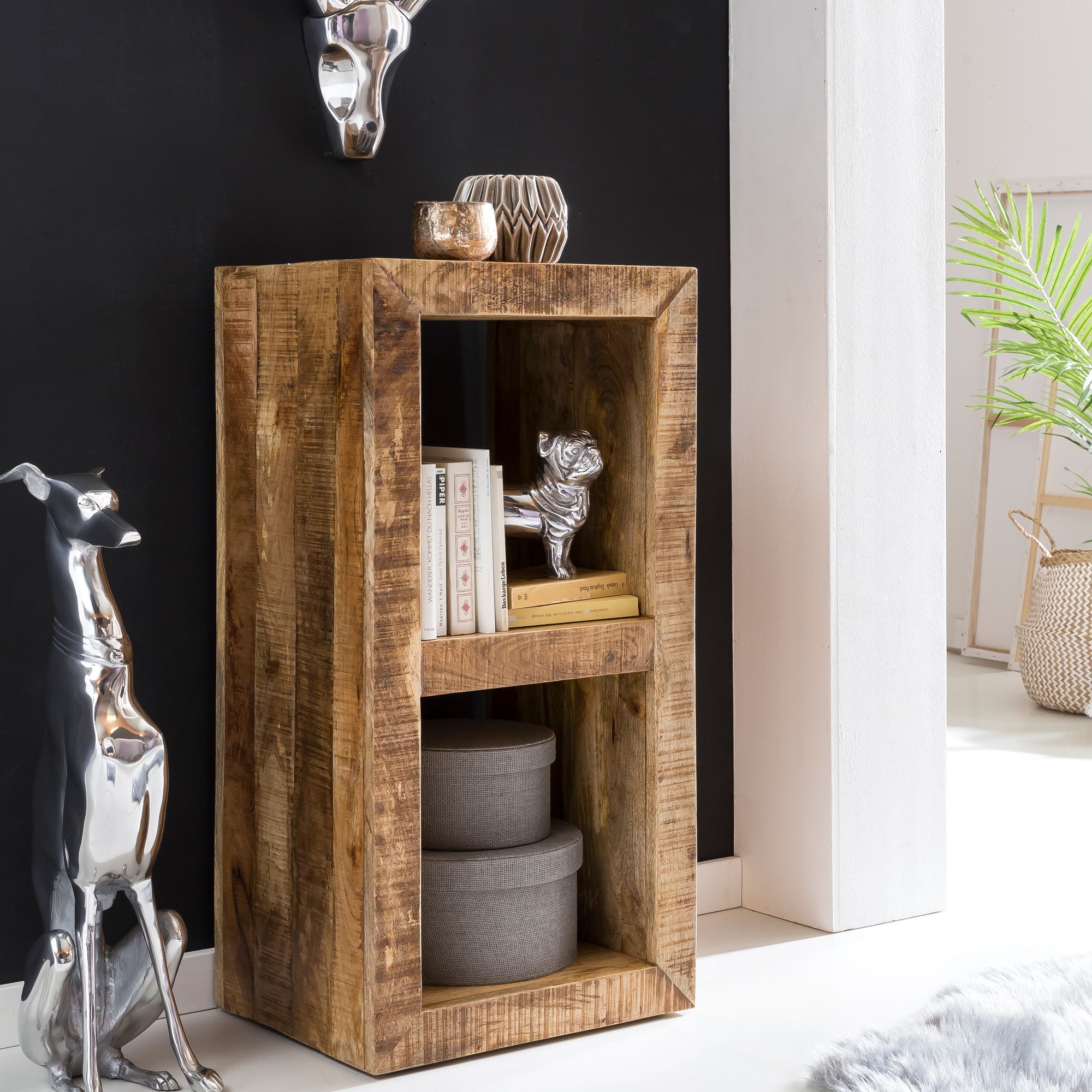 FineBuy Kleines Standregal 45 x 35 x 90 cm Abstellregal Mango Massiv-Holz
