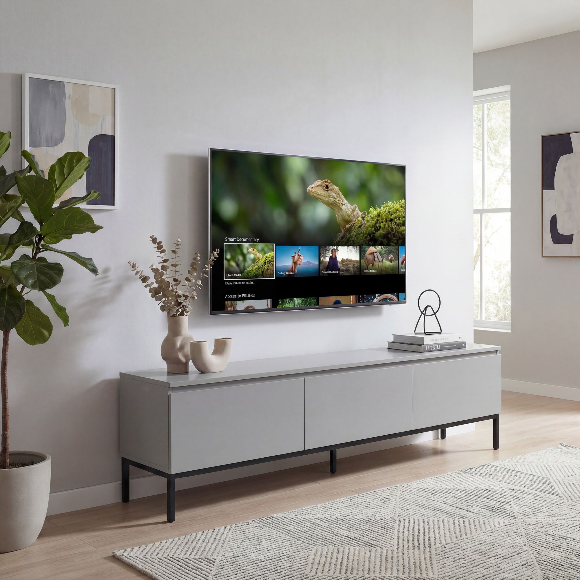 FineBuy Lowboard 150cm TV Kommode Grau Rechteckig mit 3 Schubladen