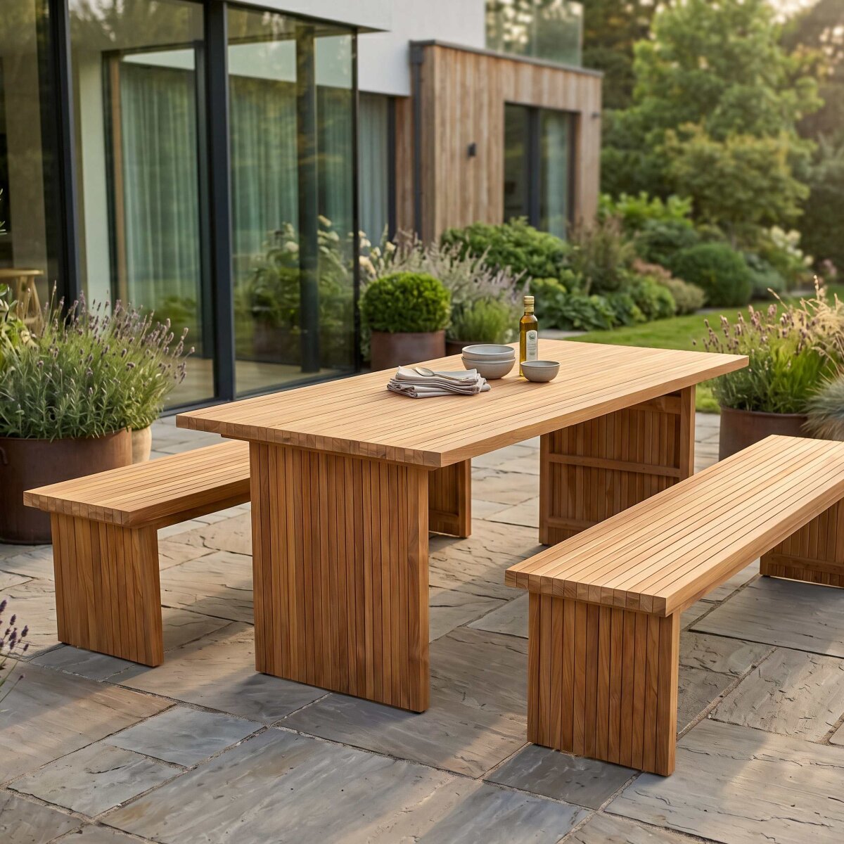 Mr. Deko Gartenmöbelset Teak Bank + Tisch Ashford 180cm