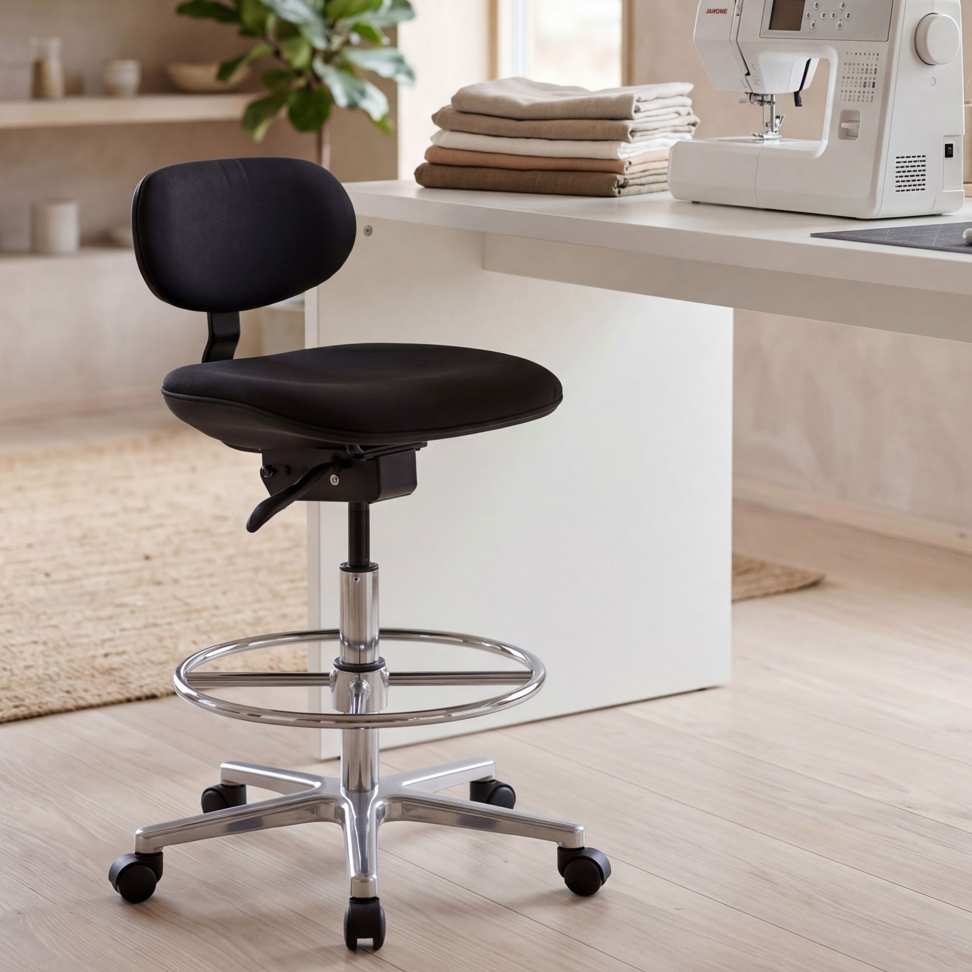 FineBuy Arbeitshocker LOUISIANA Stoffbezug schwarz Drehhocker