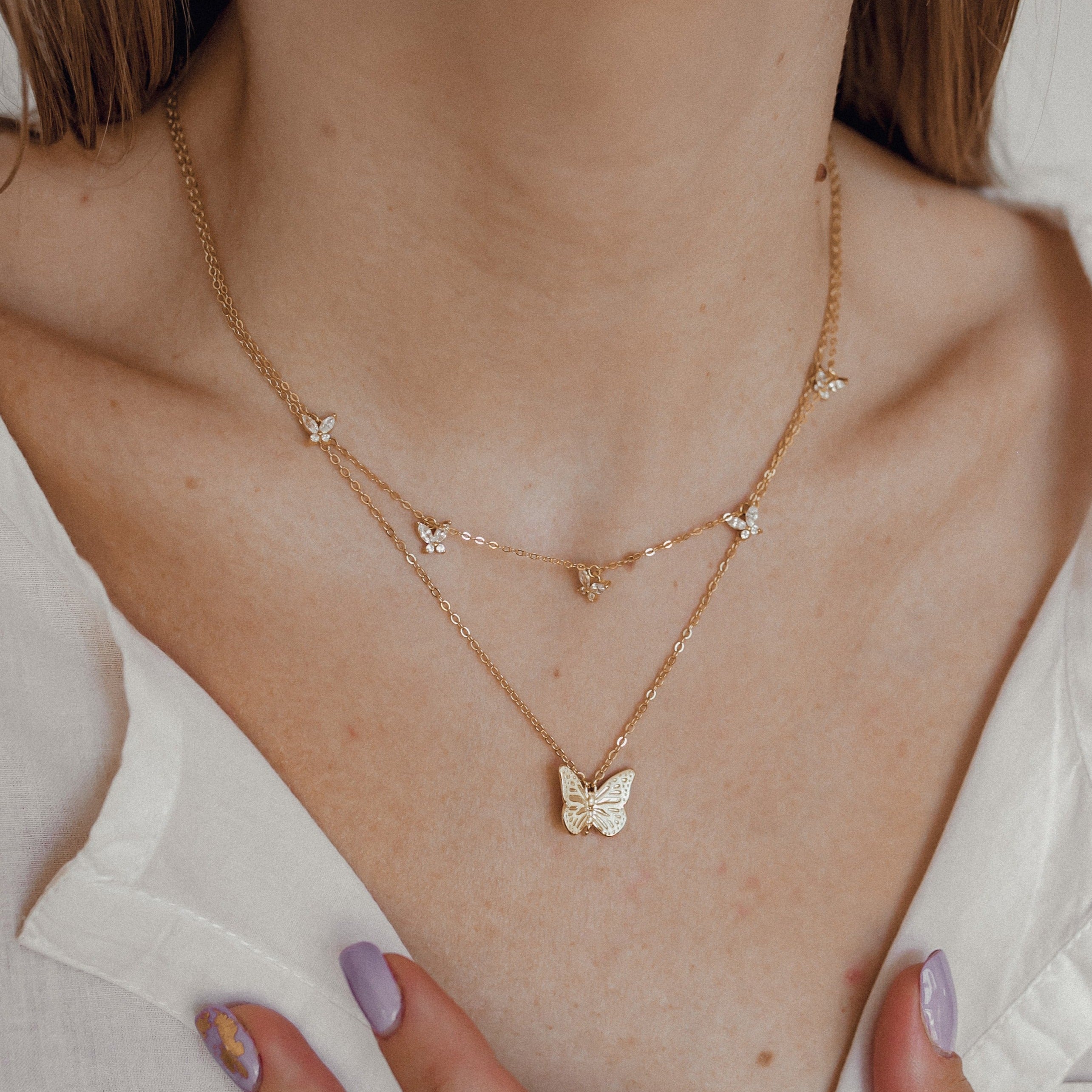 Hey Happiness Butterfly Halskette mit Anhängers Sterlingsilber Gold