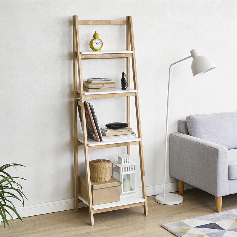 SoBuy Bücherregal faltbar aus Gummibaumholz & MDF mit 4 Regalböden